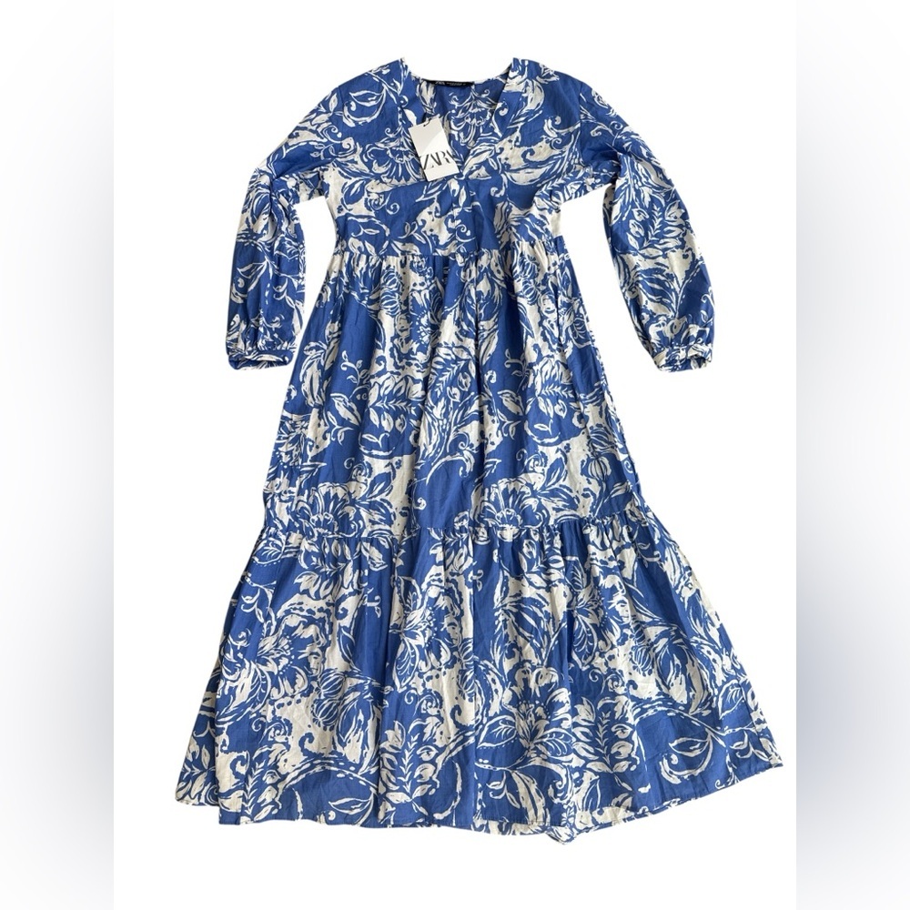 Zara New with Tags Blue Floral Maxi Dress - Picture 3 of 10